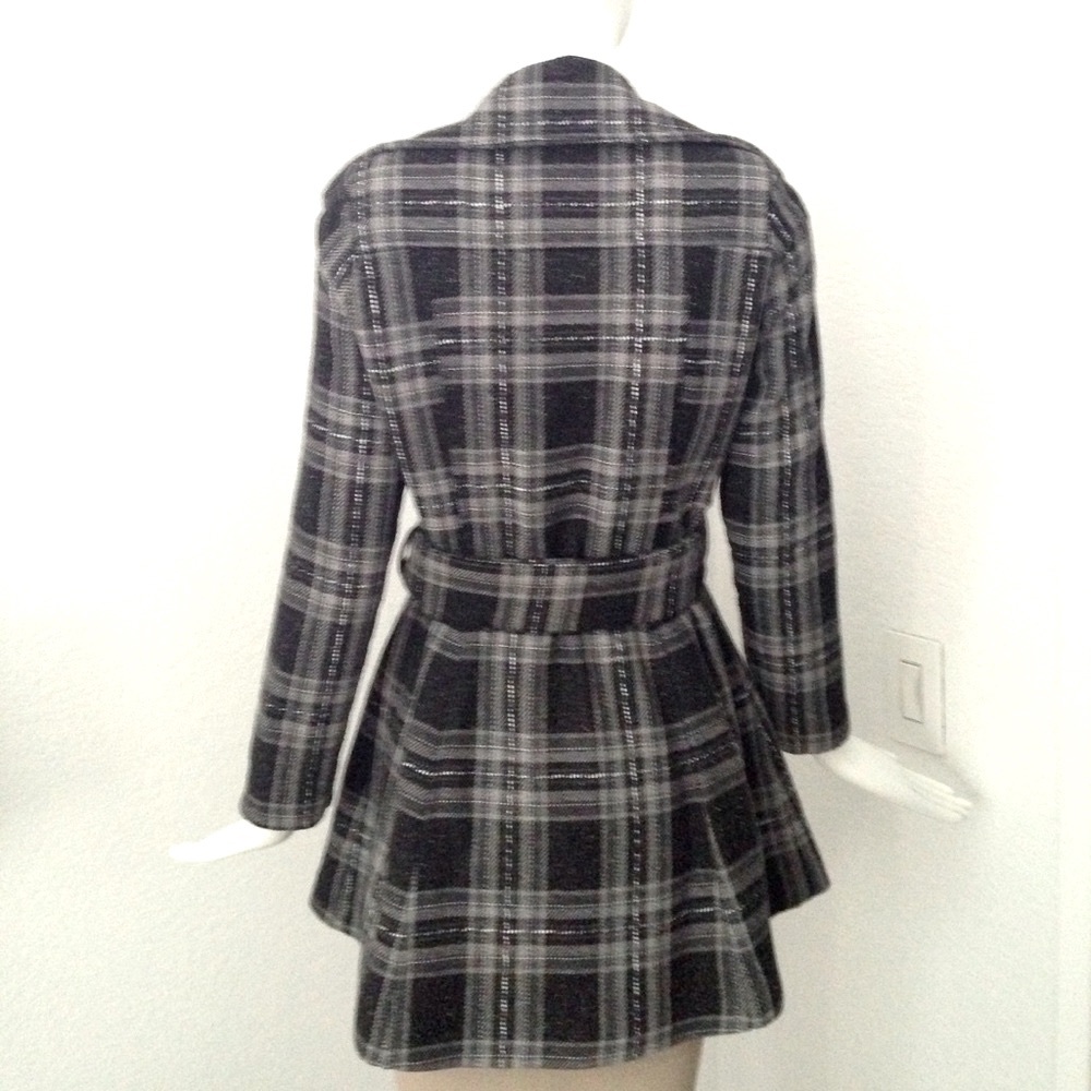 Black white double breasted check trench Coat - Picture 4 of 7